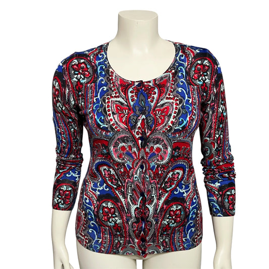 Talbots Women’s Cardigan 100% Merino Wool Paisley Print Sz-Medium