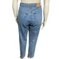 Faconnable Light Blue Denim with Tan Patch Straight High Rise Jeans Sz-14