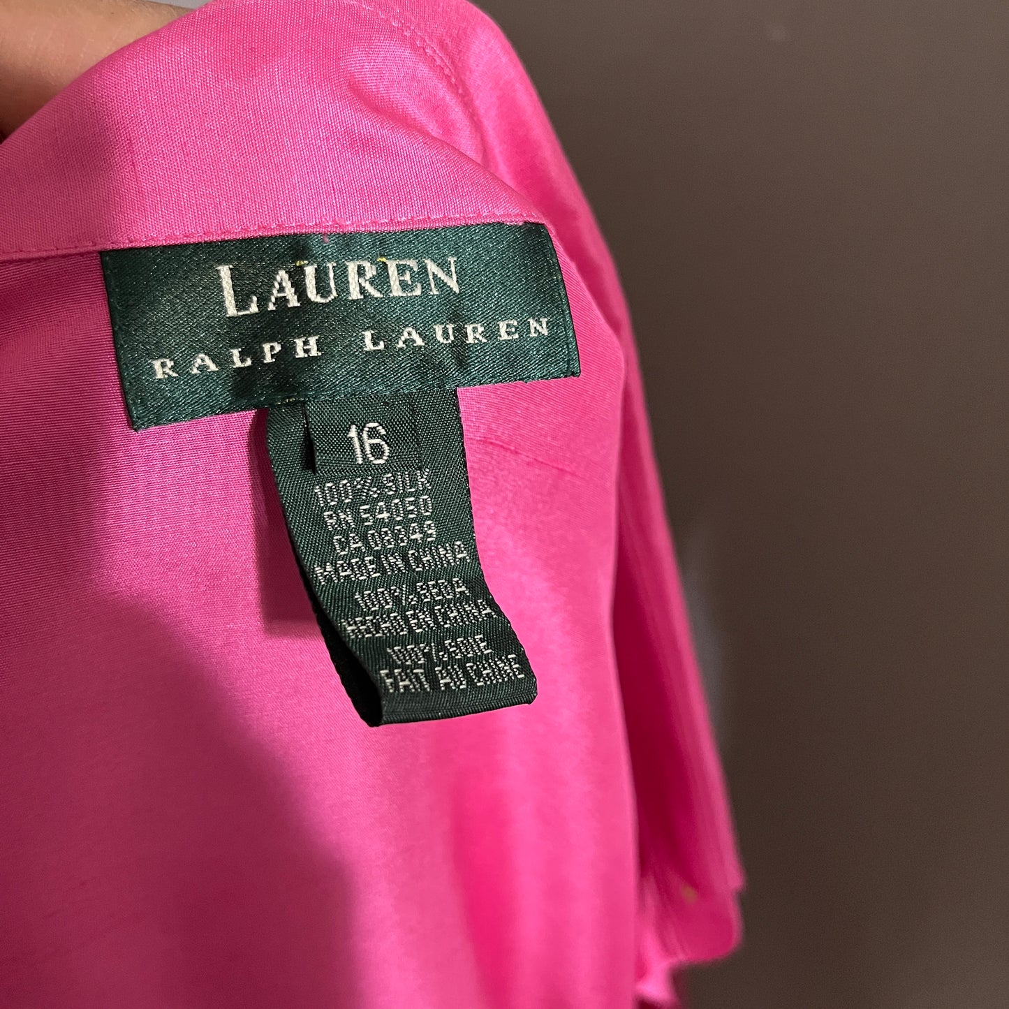 Lauren Ralph Lauren Hot Pink 100% Silk Blouse Sz-16