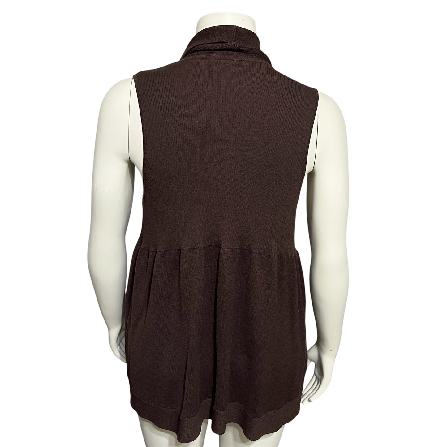 Nurture Chocolate Tussah Silk Brown Knit Peplum Sweater Vest Sz-Large