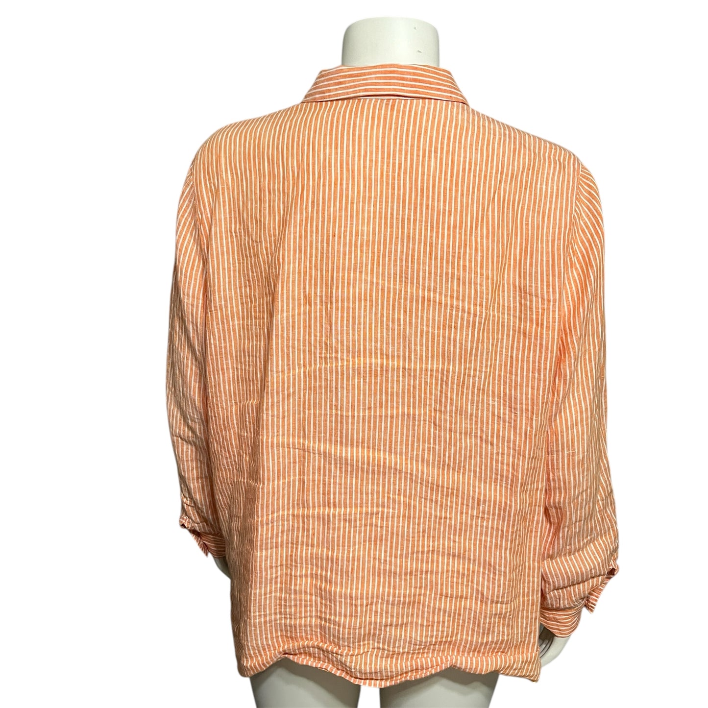 J. Jill Tangerine and White Linen Striped Shirt Top Sz-XL