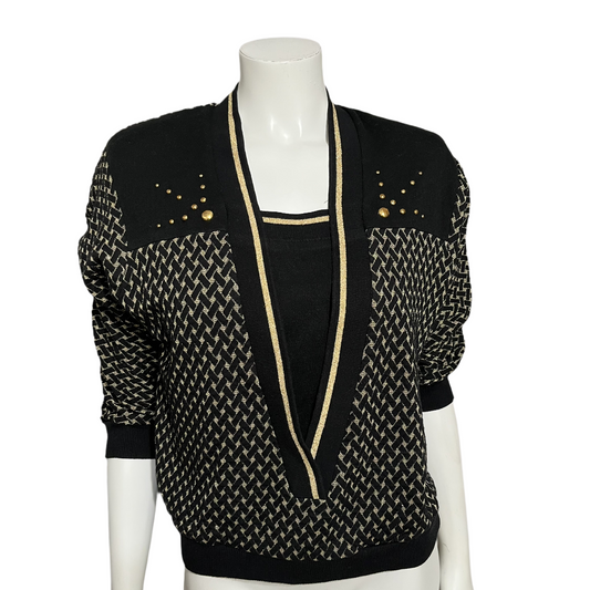 Vintage Graff Black Gold Sparkly Pullover Sweater Sz-Small