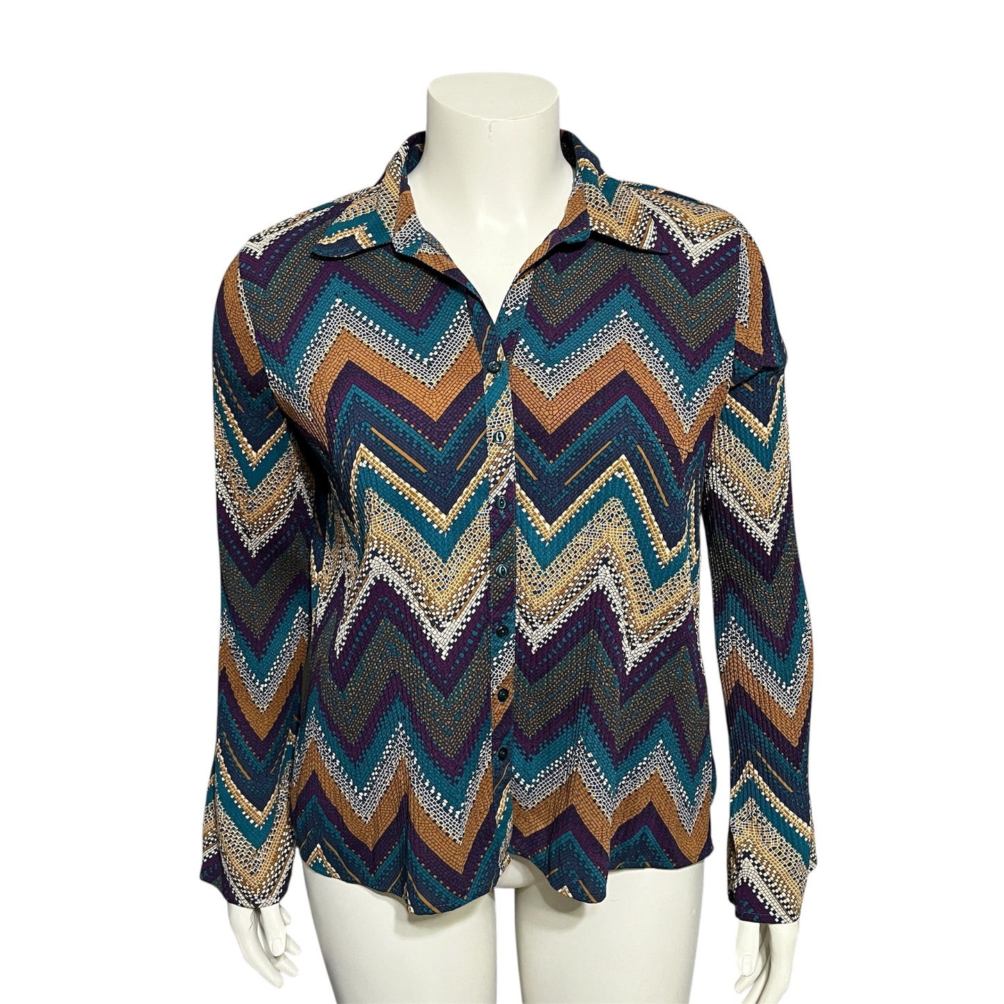 dressbarn Multicolor Chevron Button Down Shirt