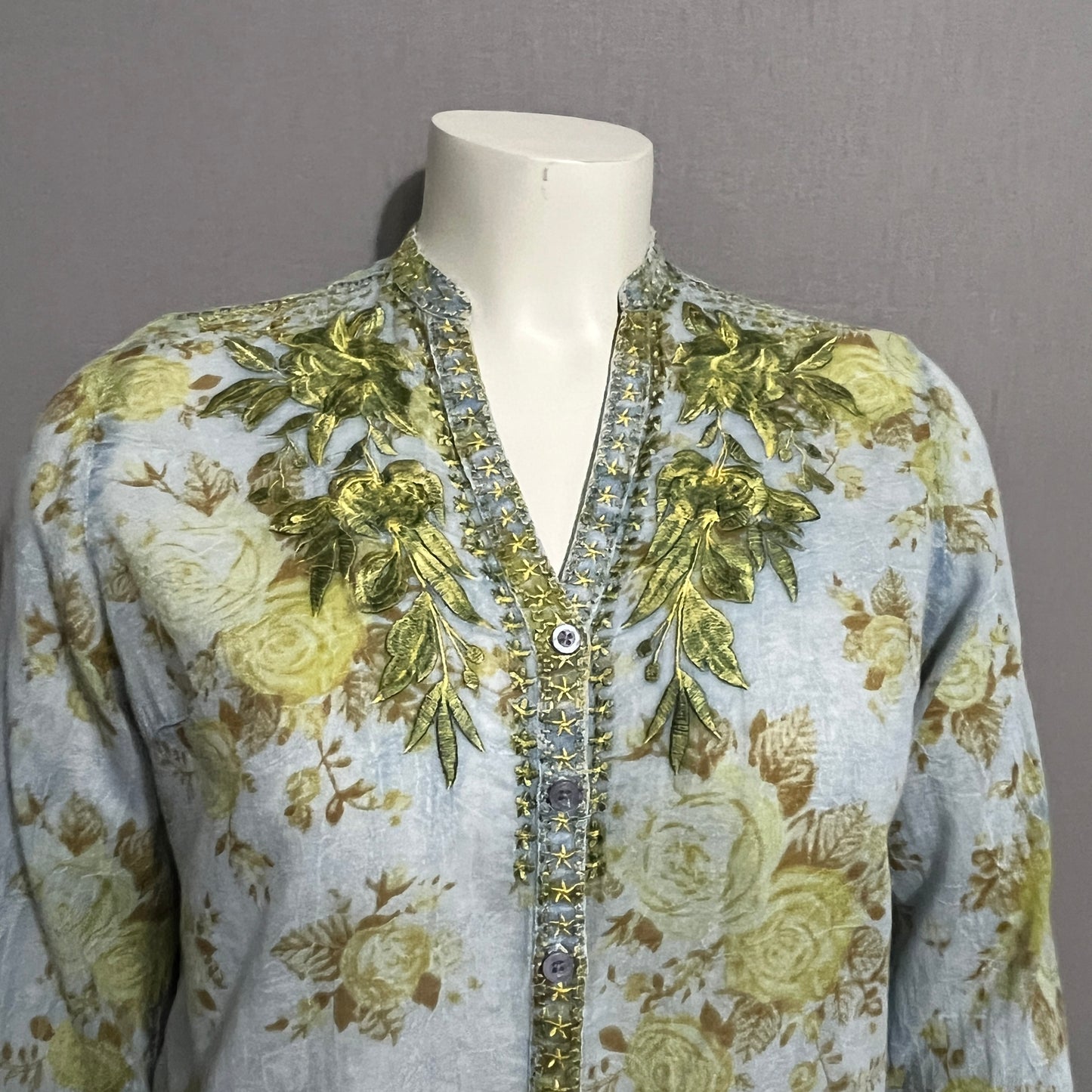 Floral Button Down Shirt in Blue and Green