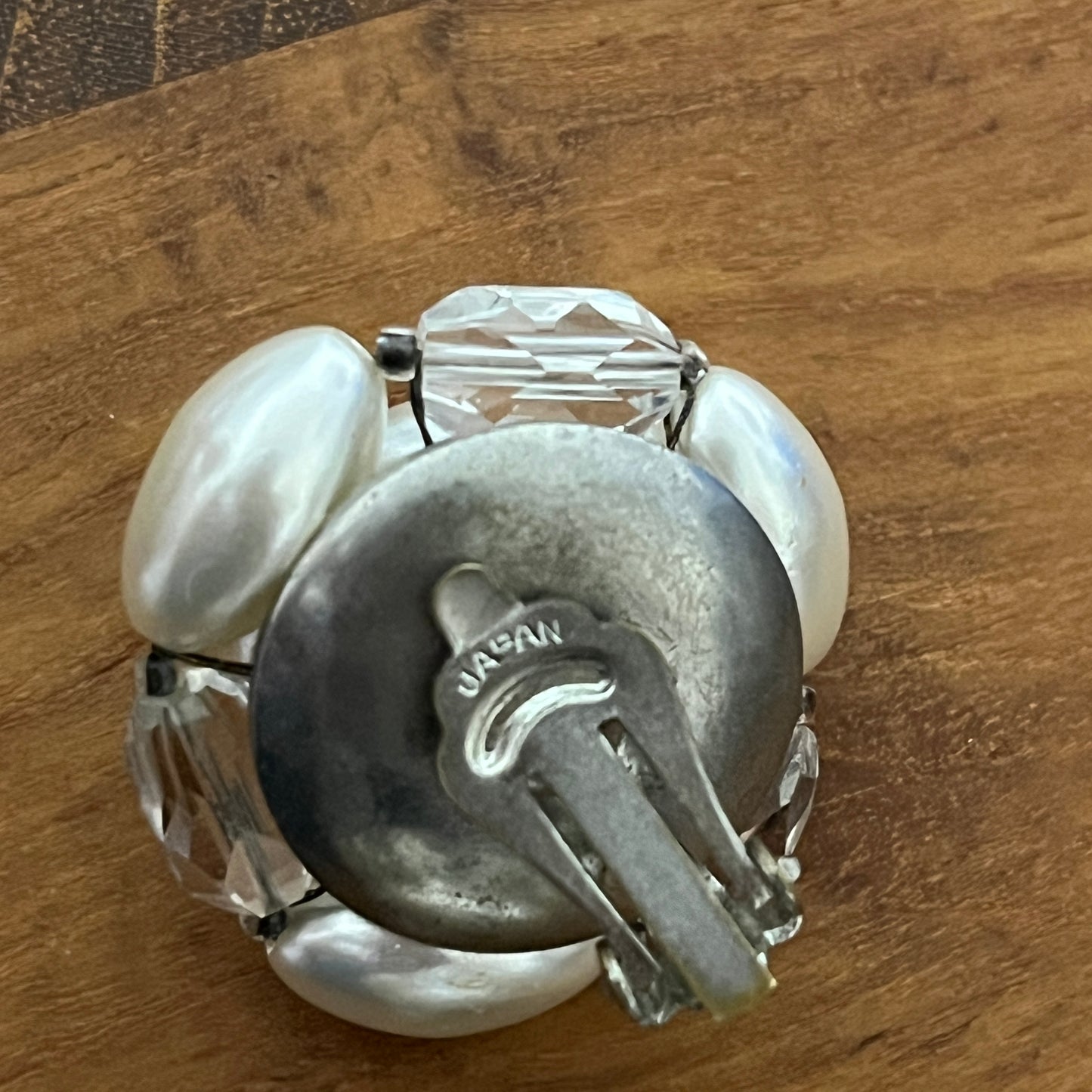 Vintage Made In Japan Silver Costume Pearl Earrings