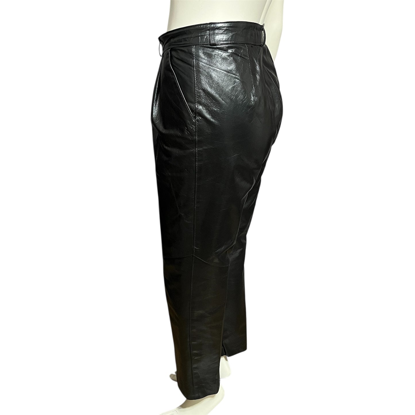 Vintage Black Leather Pleated Pants Sz-Large
