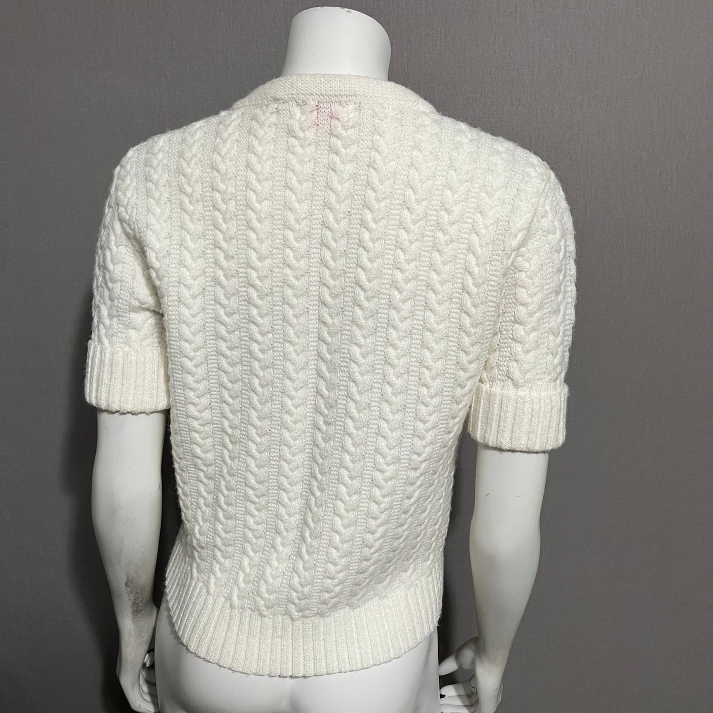 Vintage Bradley Cream Textured Knit Gold Button Front Cardigan Sz-Small