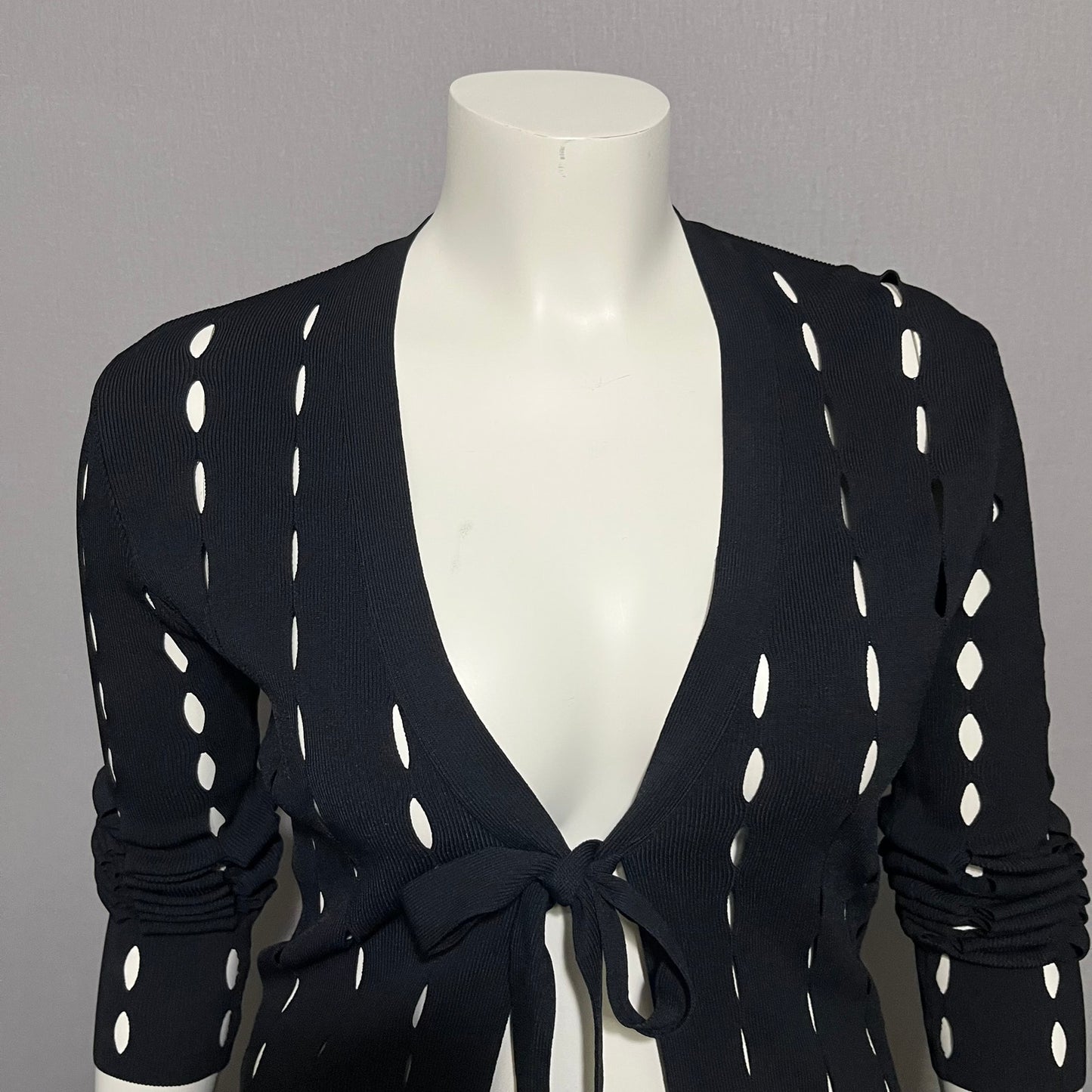 Cyrus Black Cutout Sleeve Bow Tie Cardigan Sweater Sz-Medium