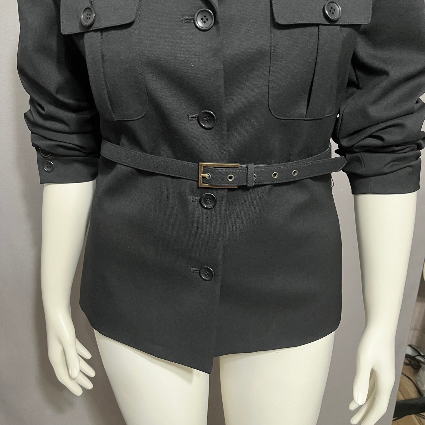 Vintage Lord & Taylor Black Wool Cargo Style With Belt Blazer Sz-12