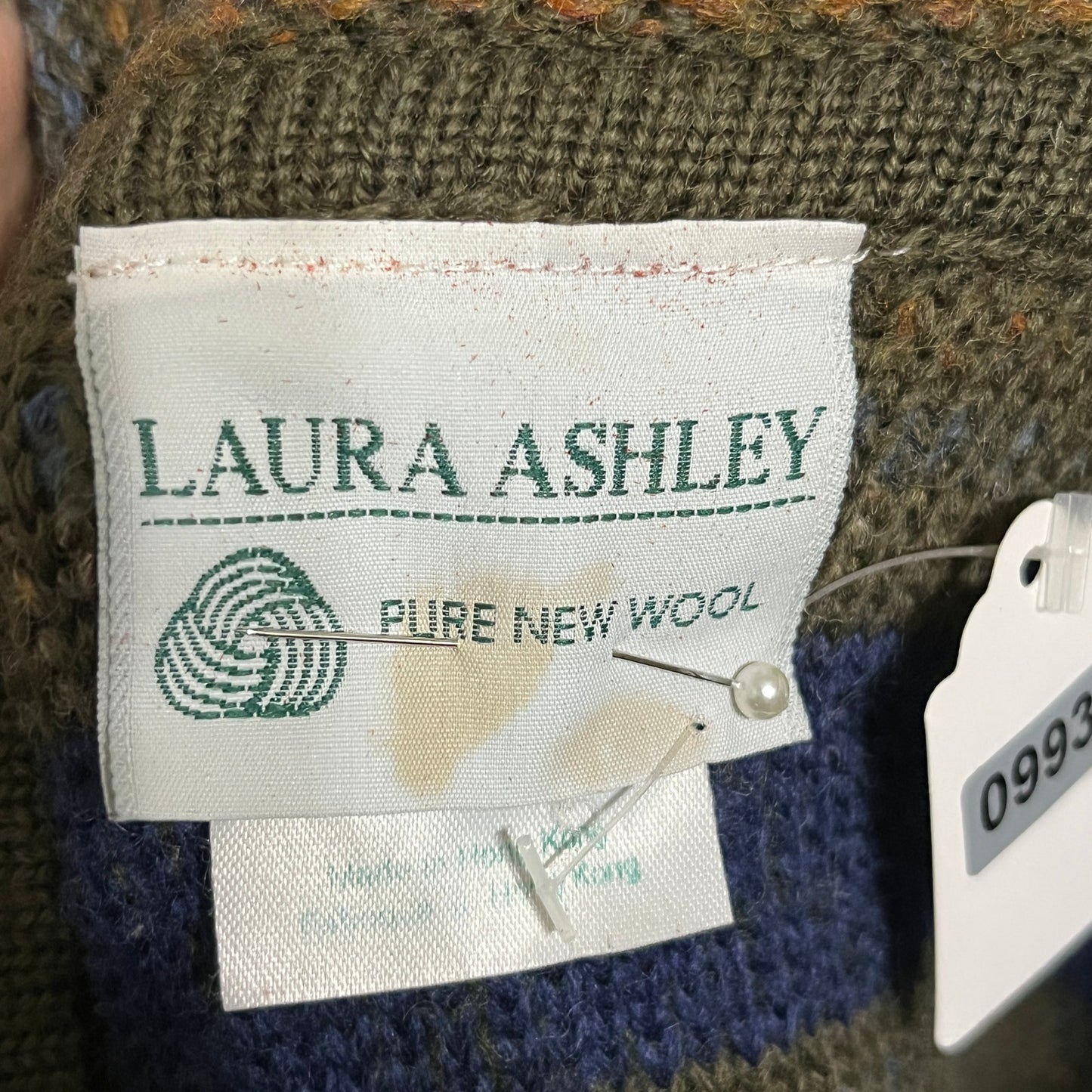 Laura Ashley 100% Wool Cardigan Sweater Jacket Sz-Medium Chunky Striped