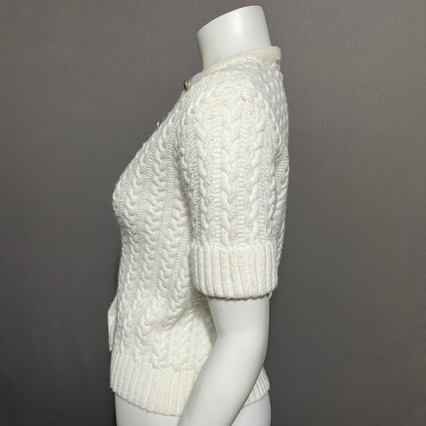 Vintage Bradley Cream Textured Knit Gold Button Front Cardigan Sz-Small