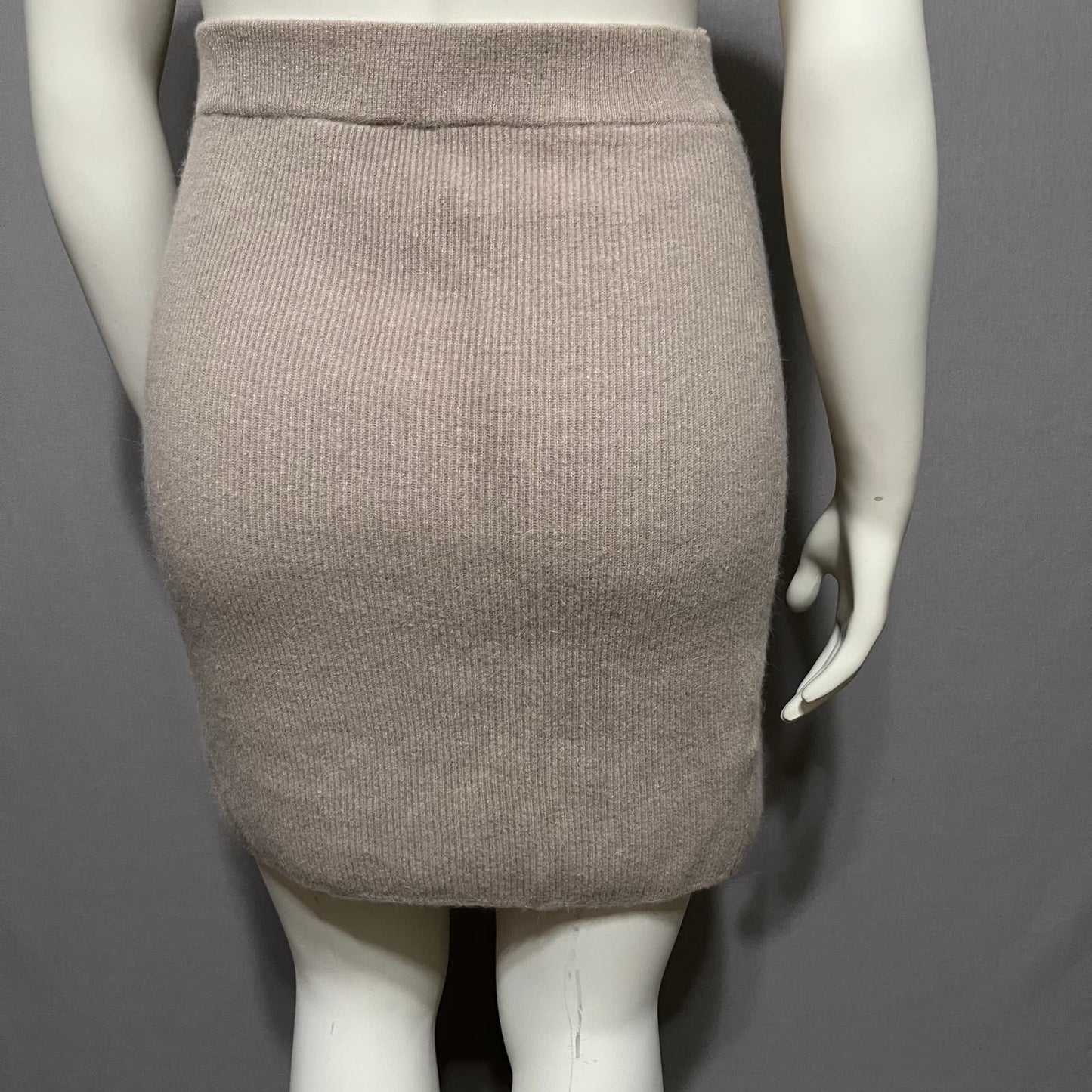 Laura Ashley Tan Lambswool Ribbed Knit Pencil Skirt Sz-Large