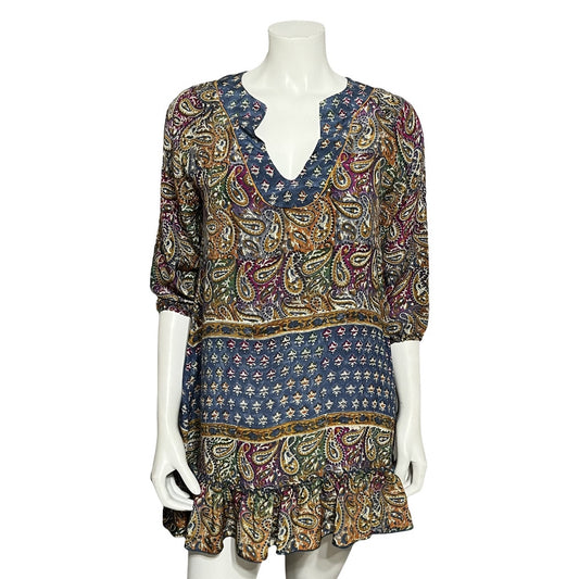 Tolani 100% Silk Multicolored Ginger Paisley Tunic Mini Dress Sz-XS