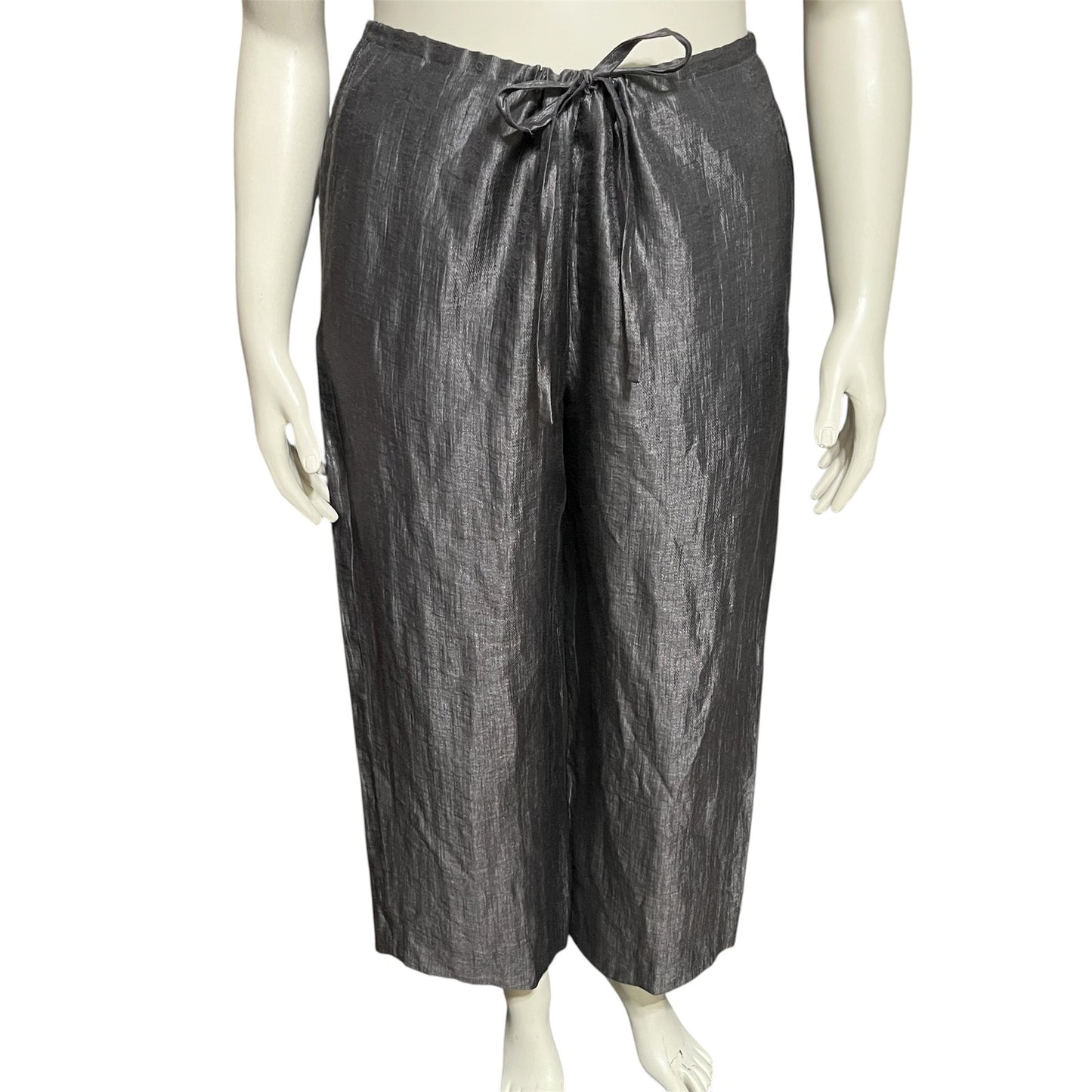 DKNY Women’s Silver Linen Blend Drawsting Casual Pants Sz-Large