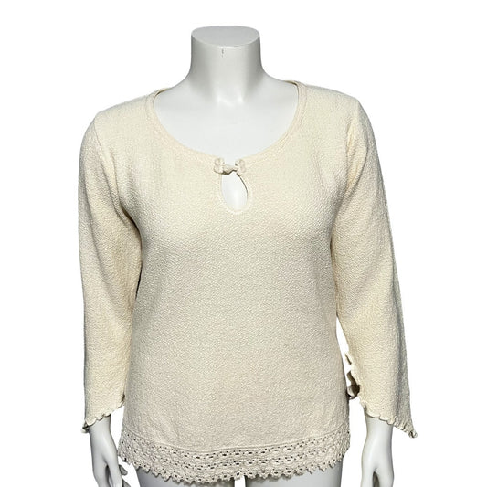 Pubenza Cream Textured Casual 100% Cotton Flared Sleeve Top Sz-Medium