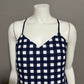 Banana Republic Checkered Print Navy White V-Neck Top