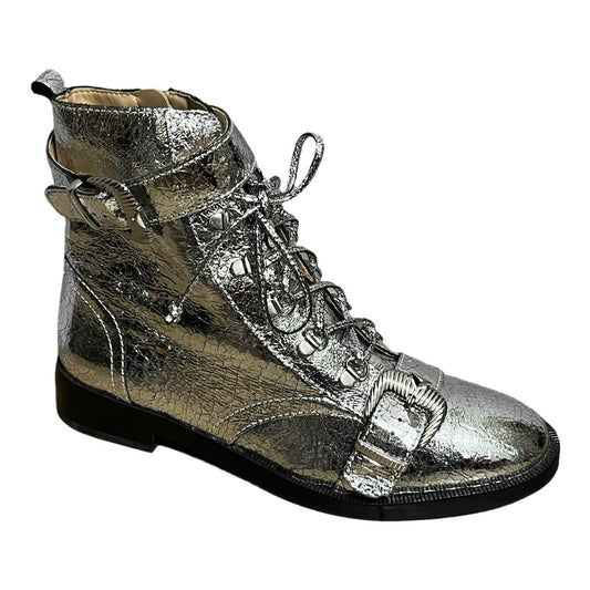 Schutz Silver Metallic Combat Ankle Boots Sz-8