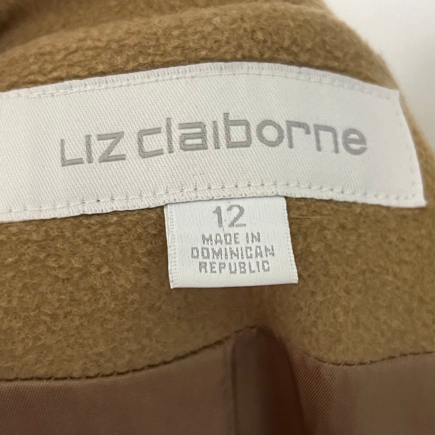 Liz Claiborne Camel Wool Cashmere Blend With Hood Longline Winter Coat Sz-12