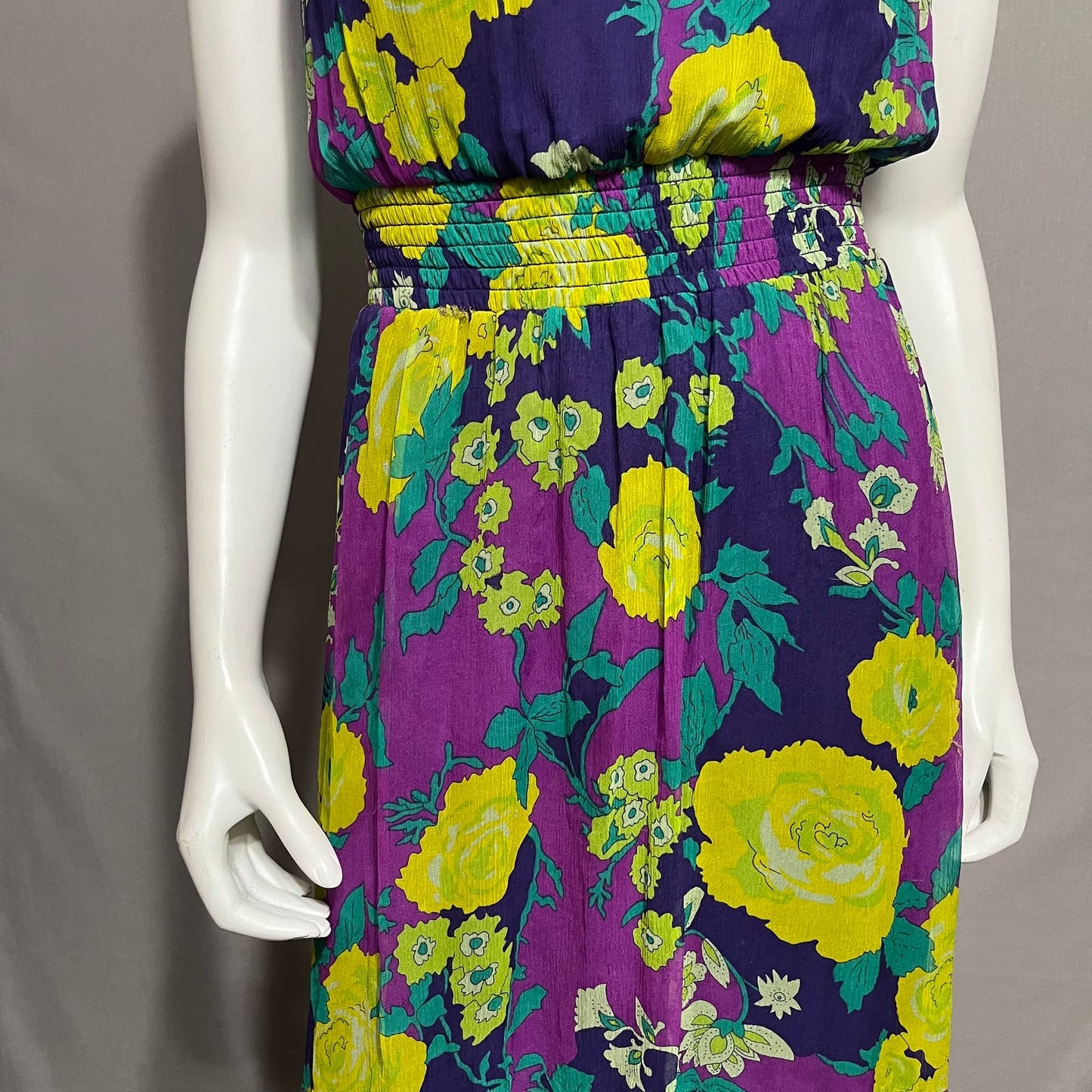 Ella Moss 100% Silk Floral Multicolored Chiffon Ruffle Hem Dress Sz-Small