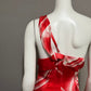 BCBG Maxazria One Shoulder 100% Silk Red Floral Dress Sz Large