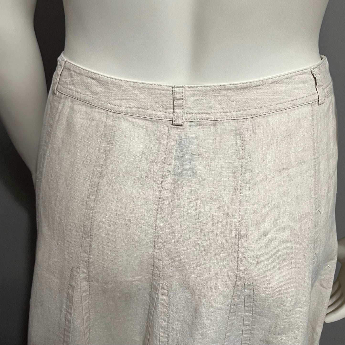 Liz Claiborne Oatmeal Fit & Flare Midi 100% Linen Skirt Sz-10