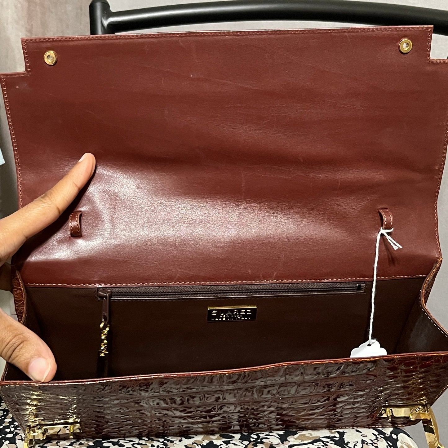 Suarez New York Alligator Crocodile Patent Leather Clutch Bag