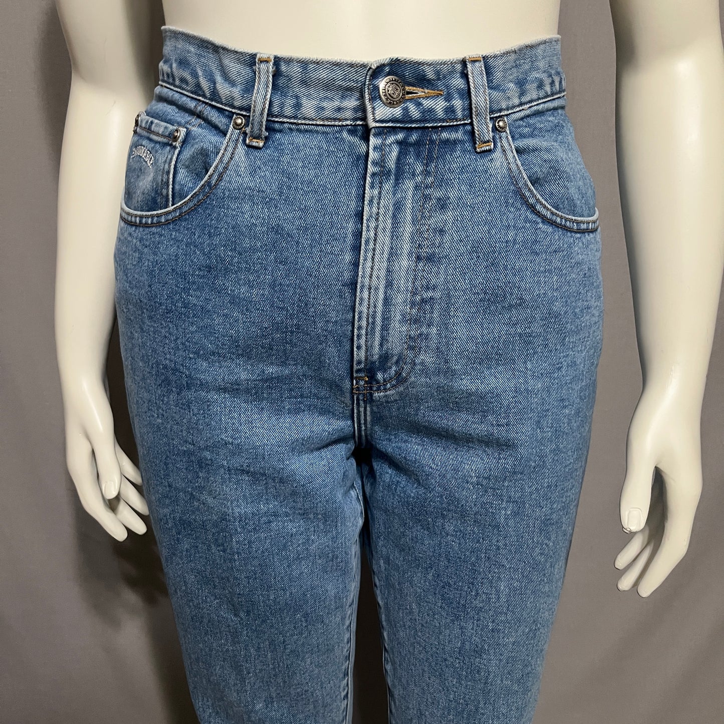 Faconnable Light Blue Denim with Tan Patch Straight High Rise Jeans Sz-14