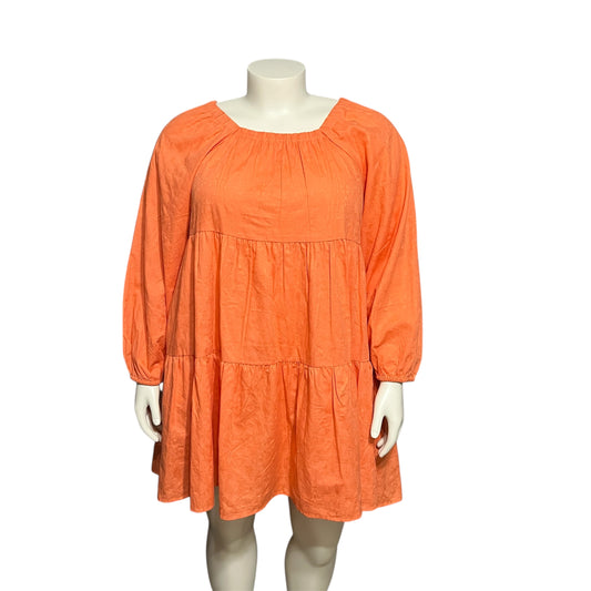 Universal Thread Vibrant Orange Cotton Pleated Flared Dress Sz-XL