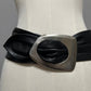 Vintage Leather Shop Wide With Silver Buckle Shaped Belt Sz-Medium/Large