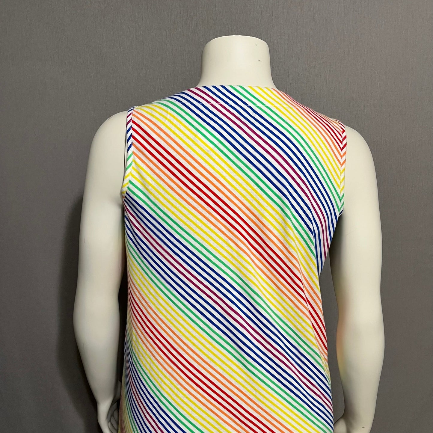 Lands End Rainbow 100% Cotton Striped Knit Sleeveless Dress Sz-Medium