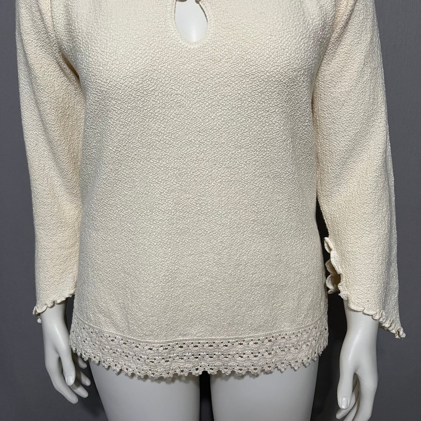 Pubenza Cream Textured Casual 100% Cotton Flared Sleeve Top Sz-Medium