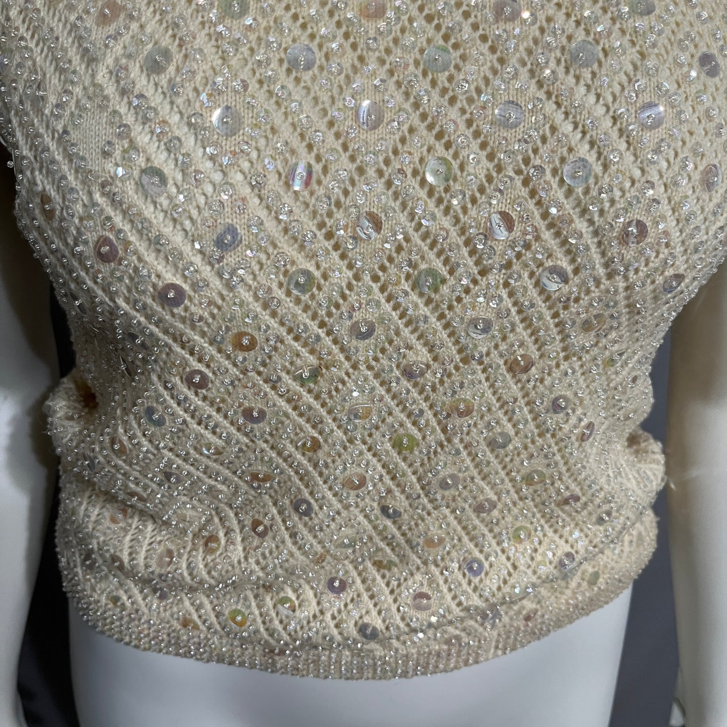 Sears Cream Sleeveless Sweater with Embellishments