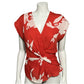 Joie Cherry Red  & Floral Lightweight Flirty Silk Blouse Sz-Small