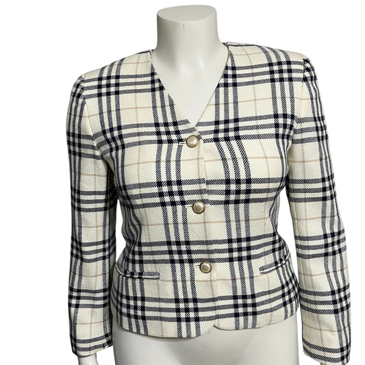 Liz Claiborne Cream and Black Plaid Blazer