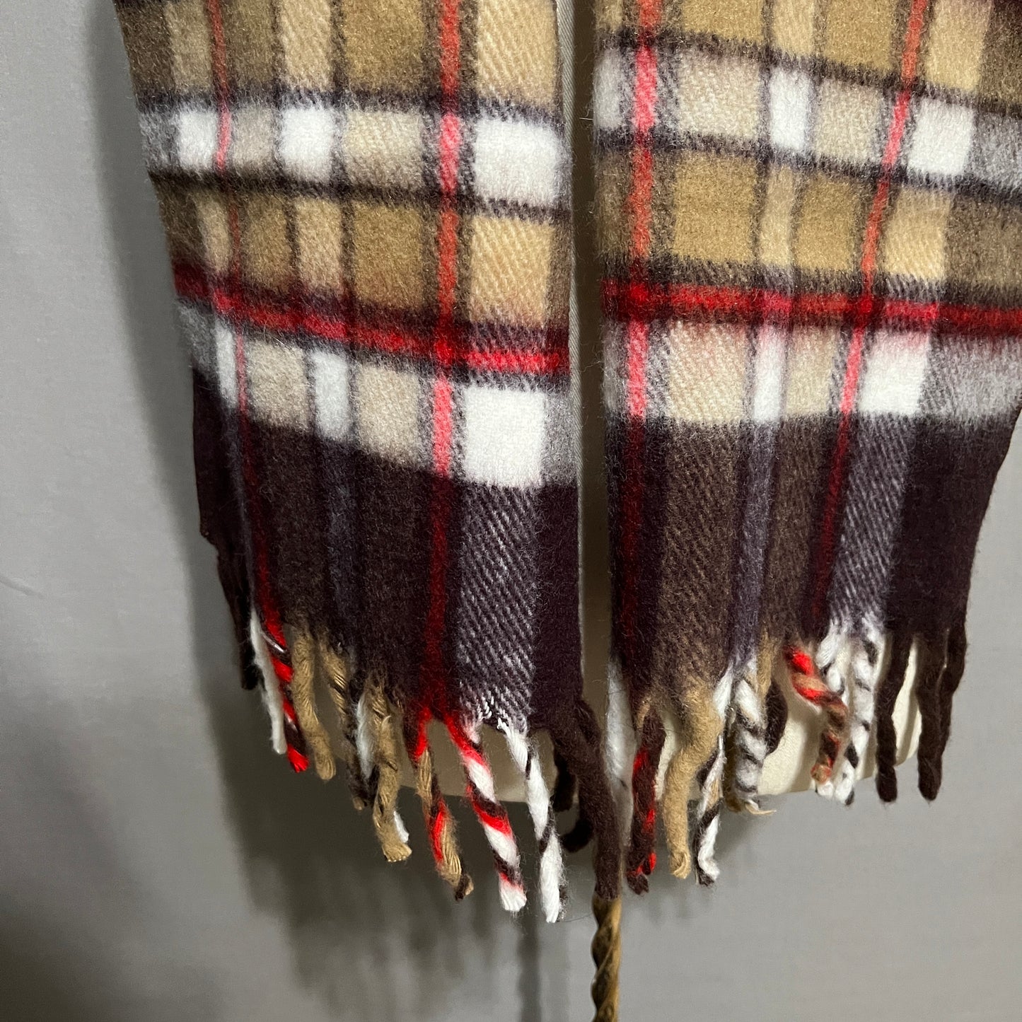 Plaid Brown Red Soft Scarf With Fringe