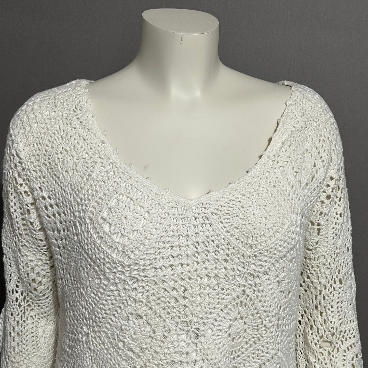 JL Studio Crochet Womens Cotton Boho Flared Sleeve Sweater Sz-Xtra Large