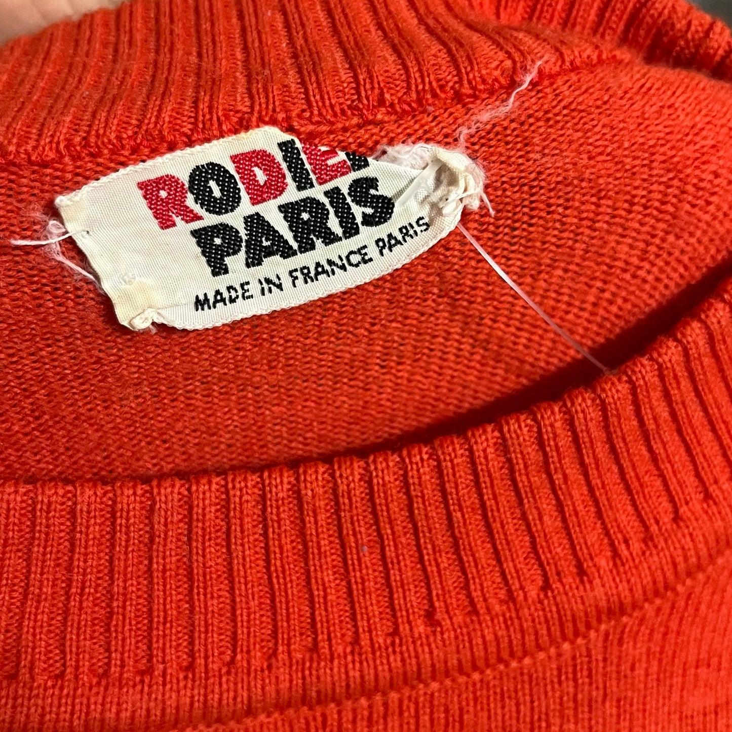 Vintage Rodier Paris Orange Mock Neck Short Sleeve Sweater Sz-Sm/Med