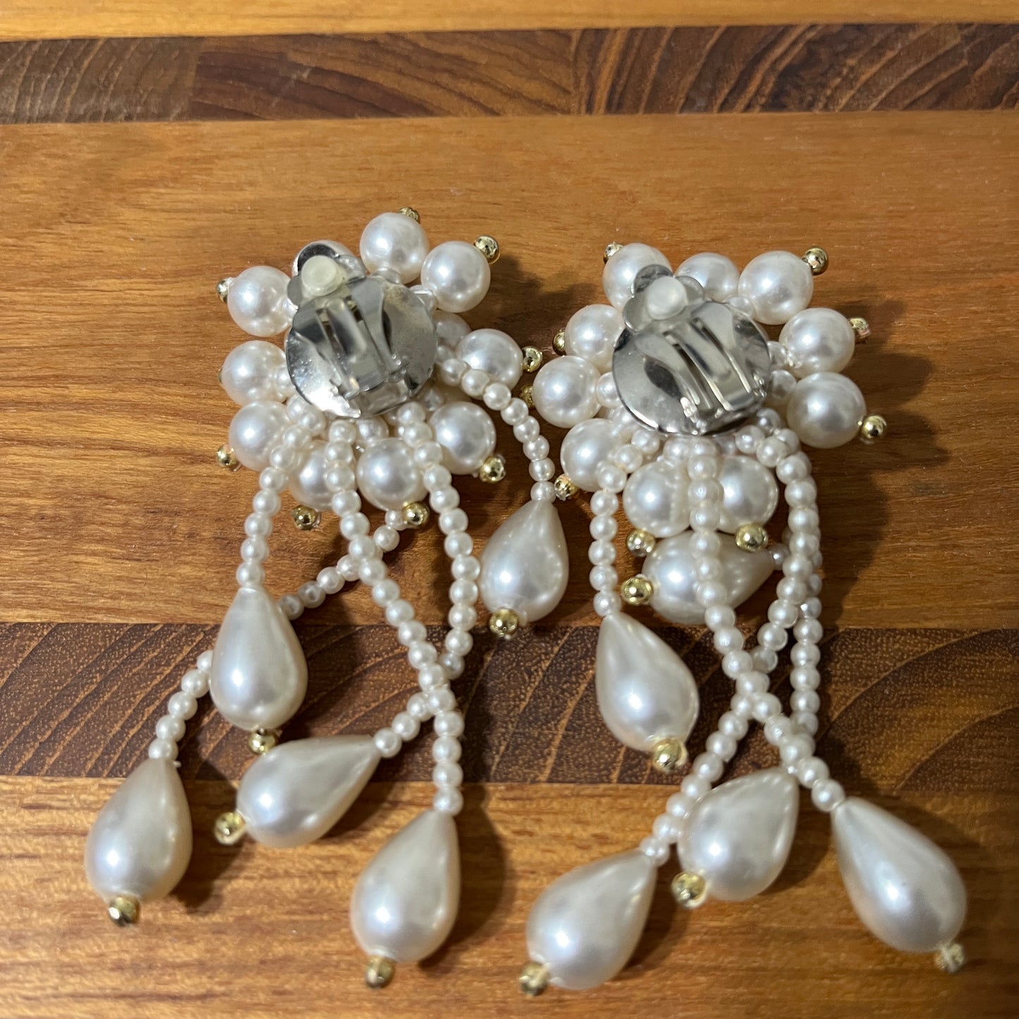 Vintage Pearl Cluster Clip On Earrings