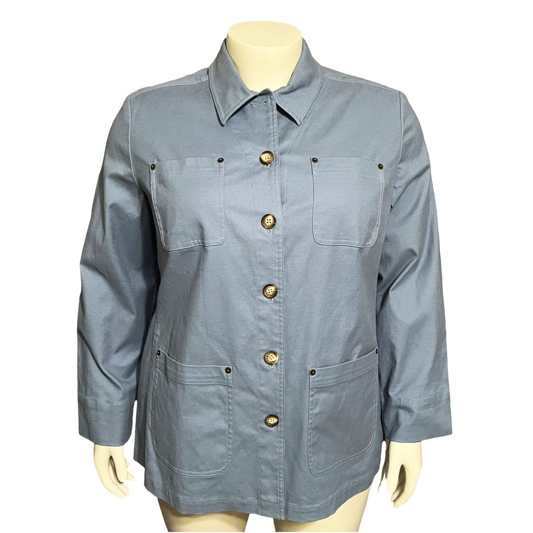 Evan Picone Light Blue Cotton Stretch Shacket Button Front Shirt Sz-2X