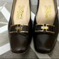 Salvatore Ferragamo Brown Leather Loafers With Gold Buckle Block Heel Sz-6 1/2