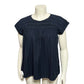 Loft 100% Cotton Navy Pleated Flare Shirt Sleeve Top Sz-Medium