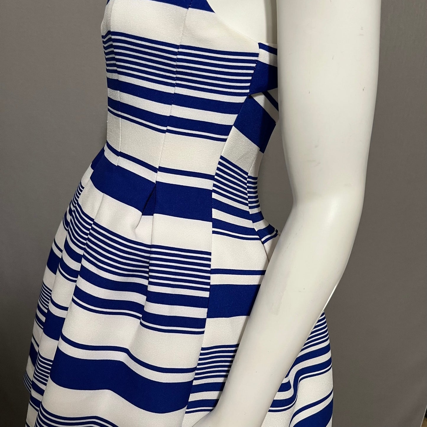 J.O.A. Blue Striped Bell Shaped Pleated Cutout Dress Sz-Small