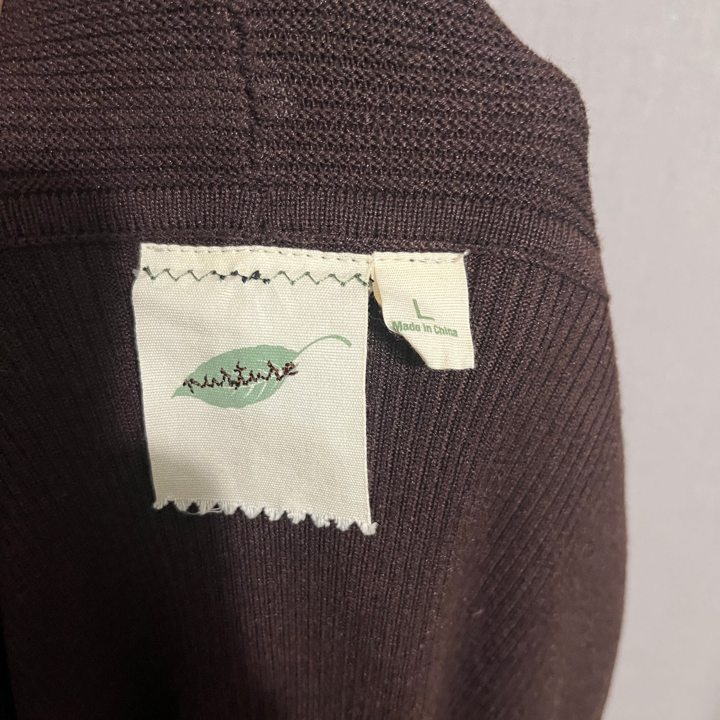 Nurture Chocolate Tussah Silk Brown Knit Peplum Sweater Vest Sz-Large