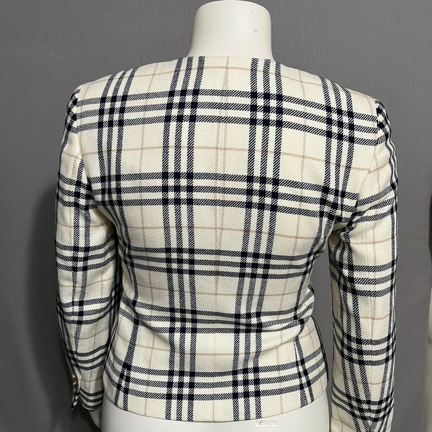 Liz Claiborne Cream and Black Plaid Blazer