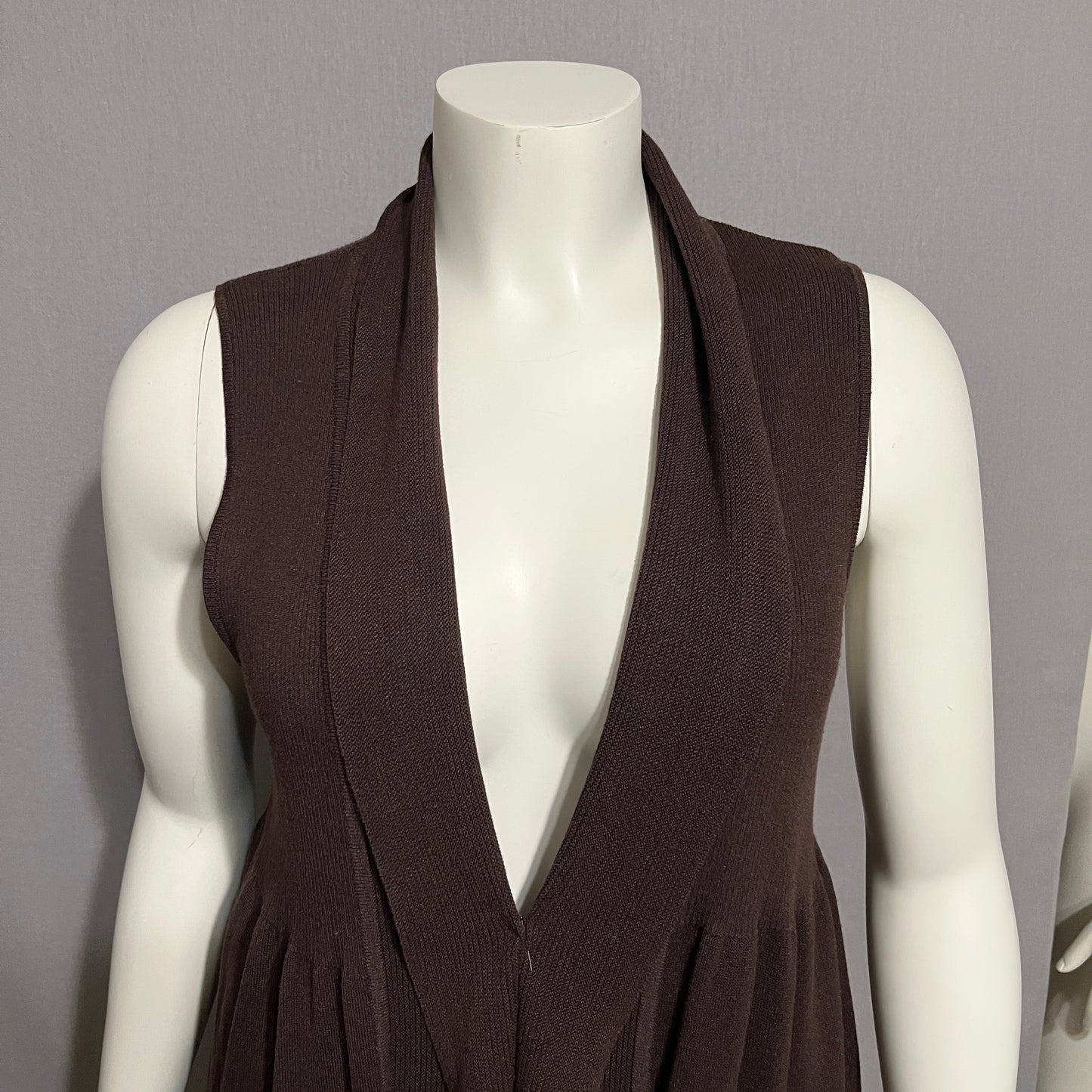 Nurture Chocolate Tussah Silk Brown Knit Peplum Sweater Vest Sz-Large