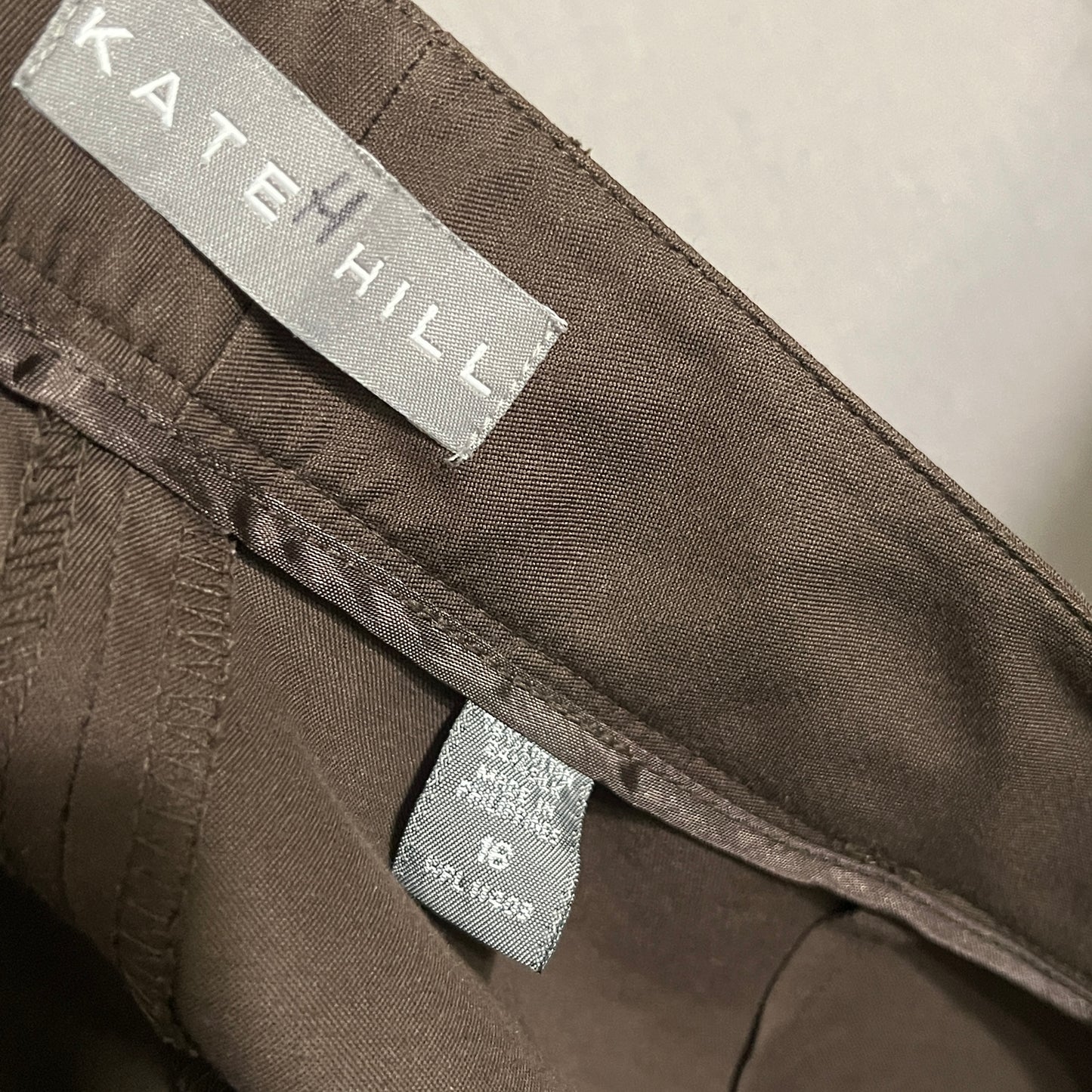 Kate Hill Chocolate Silk Cotton Trousers Career Pant Sz-16