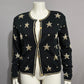 Vintage Holiday Black Cardigan with Gold Star Pattern