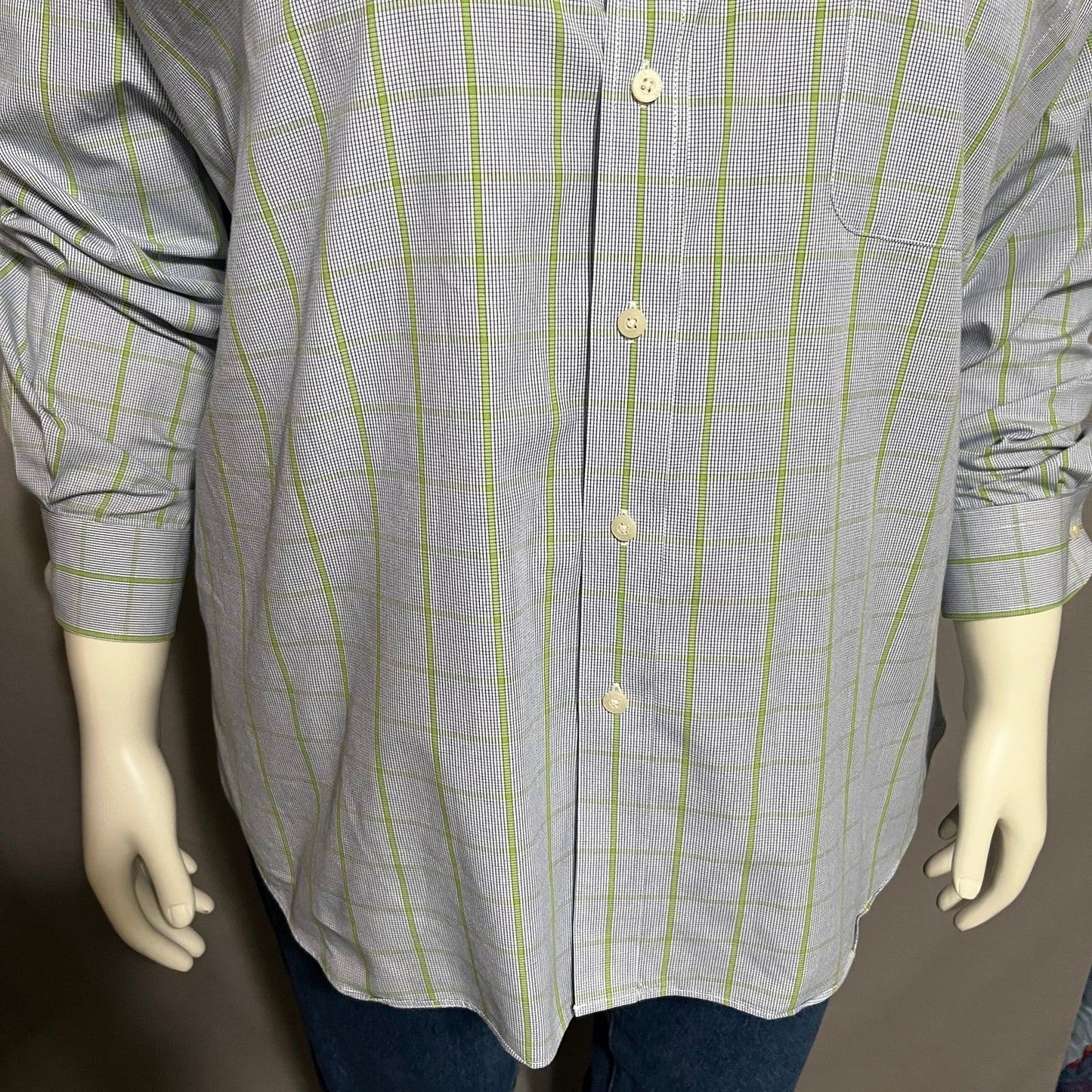 Alan Flusser Men’s XL Window Pane Button Up Blue Green Long Sleeve