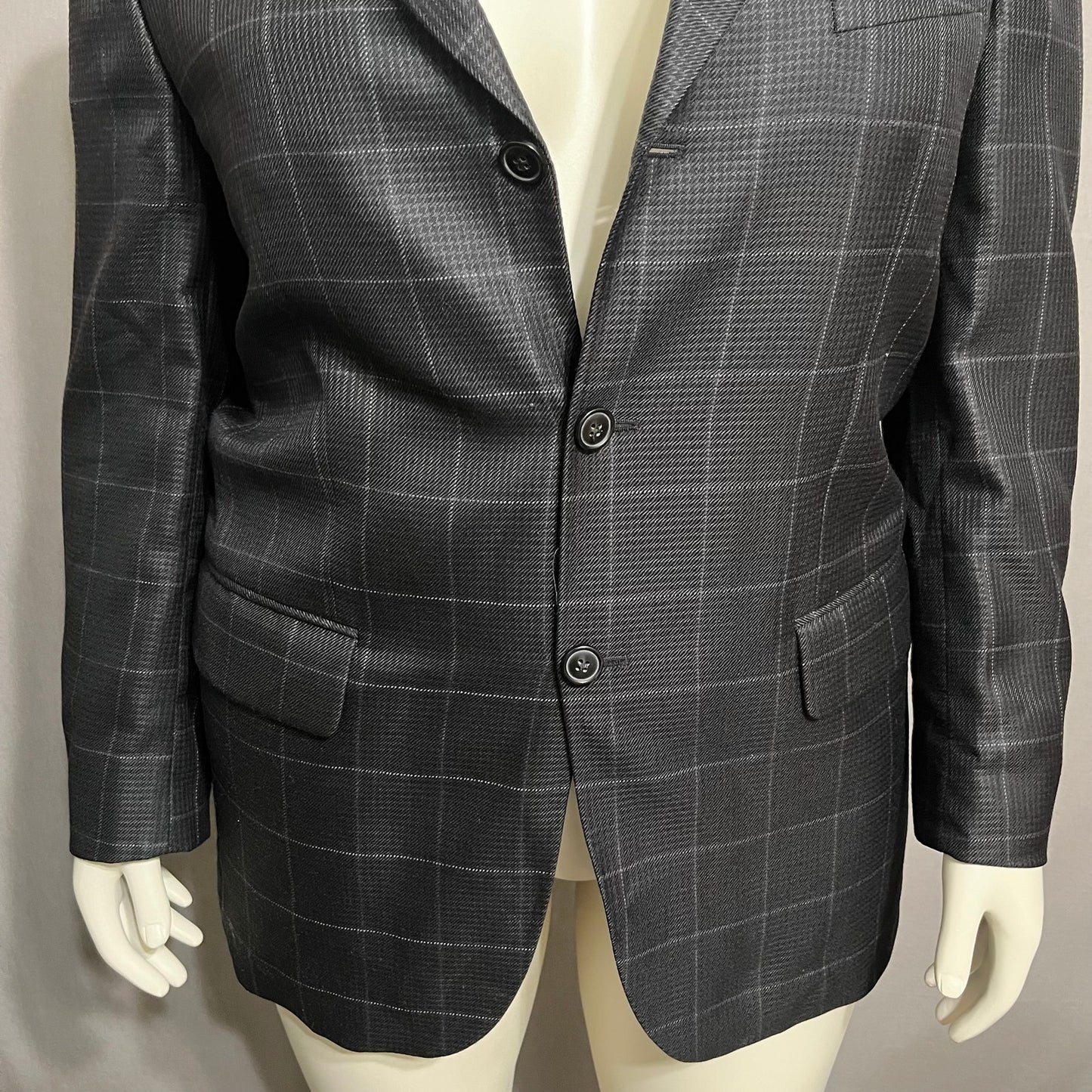 Bartolini Windowpane Black Virgin Wool/Silk Men’s Suit Sports Jacket Sz-54