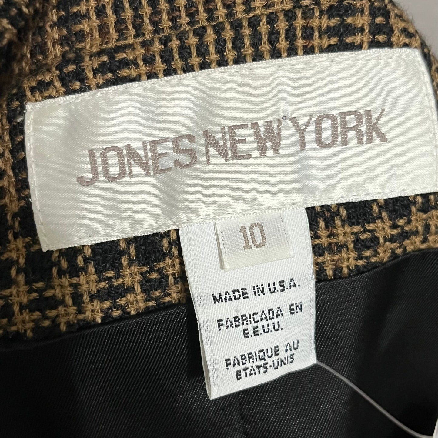 Jones New York Brown Plaid Academia 3 Button Front Blazer Sz-10